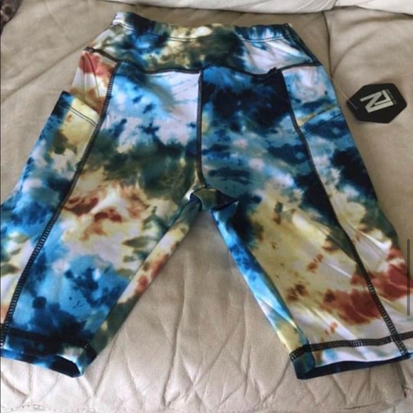 Pants - Pocketed Blue / White / Brown Tie dye Biker Shorts
